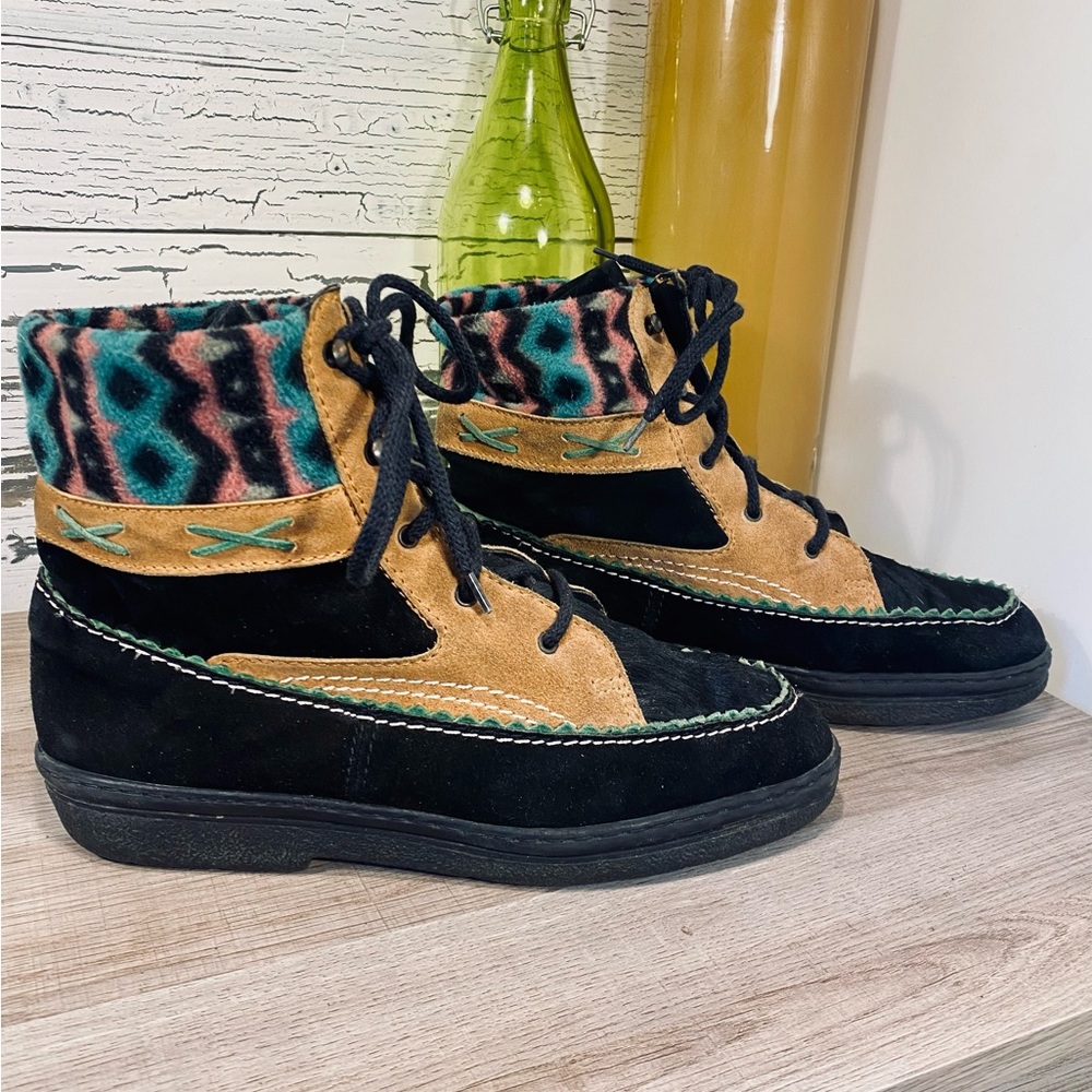 Vittorio Ricci “Aztec” Ankle Boots in Black and Brown Suede